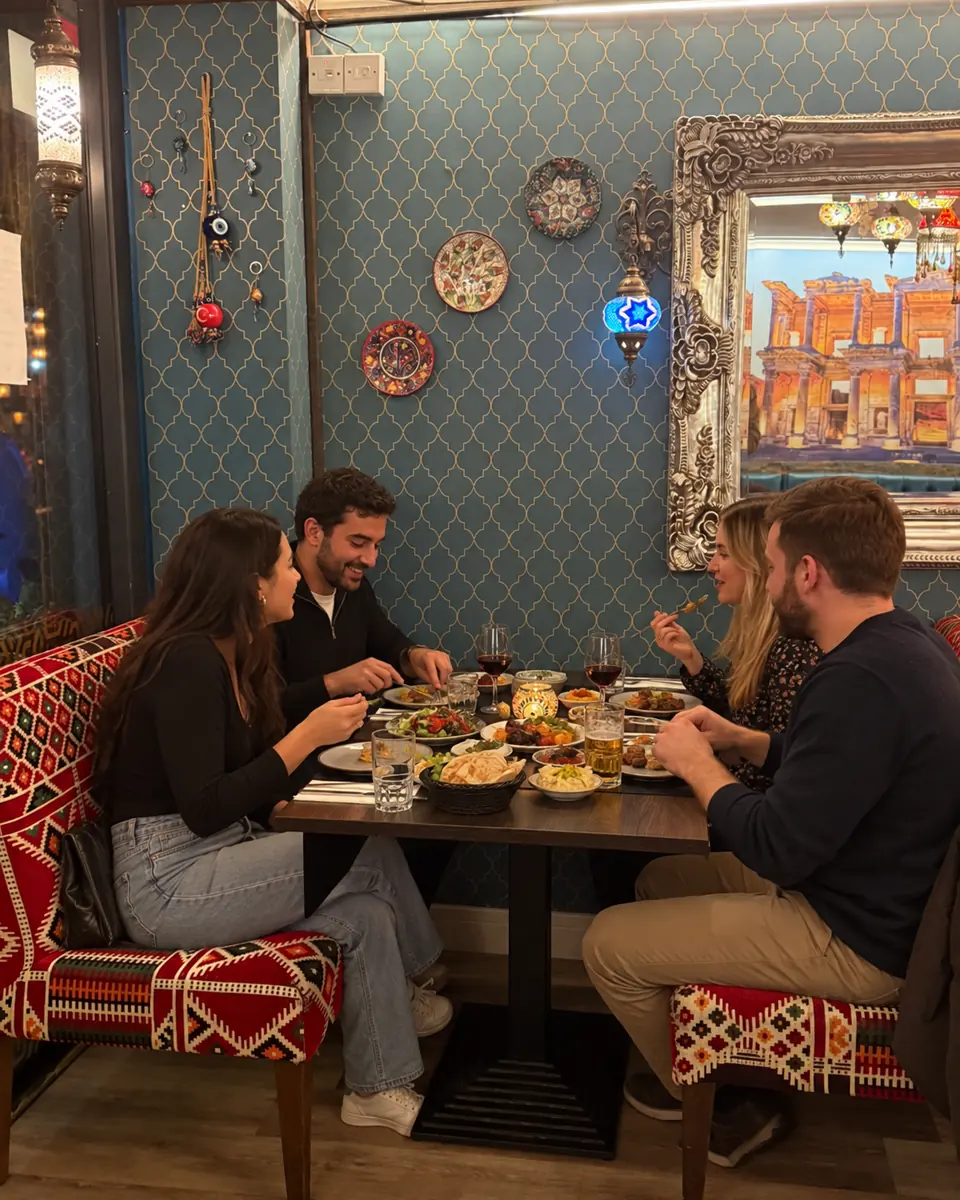 Diners at the kilim-pattern booths in the Rochdale dining room